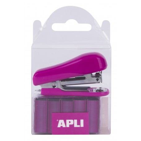 Apli Grapadora Pocket Rosa - Tamaño de Grapas 56mm - Diseño Compacto y Ligero - Incluye 2000 Grapas del Mismo Color