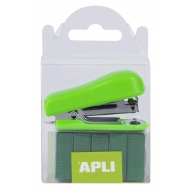 Apli Grapadora Pocket Verde - Tamaño 56mm para Grapas Nº10 - Incluye 2000 Grapas del Mismo Color - Ideal para Escuela y Hogar
