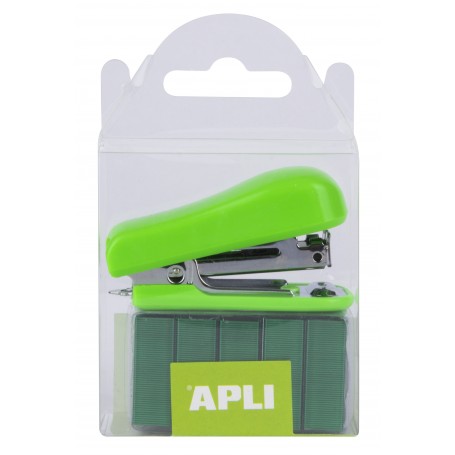 Apli Grapadora Pocket Verde - Tamaño 56mm para Grapas Nº10 - Incluye 2000 Grapas del Mismo Color - Ideal para Escuela y Hogar