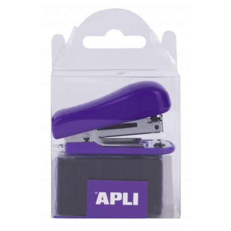 Apli Grapadora Pocket Lila - Tamaño 56mm para Grapas Nº10 - Incluye 2000 Grapas del Mismo Color - Facil de Usar y Transportar - 
