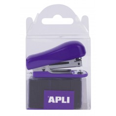 Apli Grapadora Pocket Lila - Tamaño 56mm para Grapas Nº10 - Incluye 2000 Grapas del Mismo Color - Facil de Usar y Transportar - 