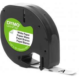 Dymo LetraTag S0721510 Cinta de Etiquetas Original para Rotuladora - Texto negro sobre fondo blanco - Ancho 12mm x 4 metros (912